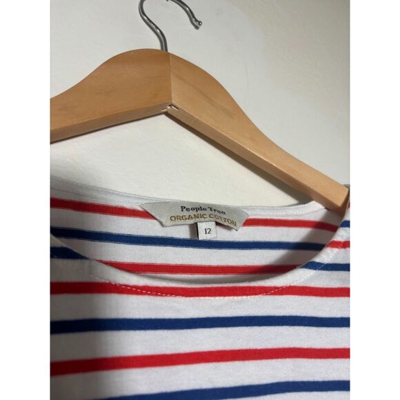 People Tree organic Cotton Dress Sz 12 Red White Blue Coastal Americana T shirt - Picture 4 of 4